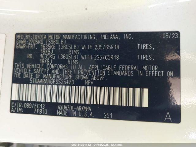 5TDAARAH6PS525470 Toyota Highlander Hybrid Xle Bronze