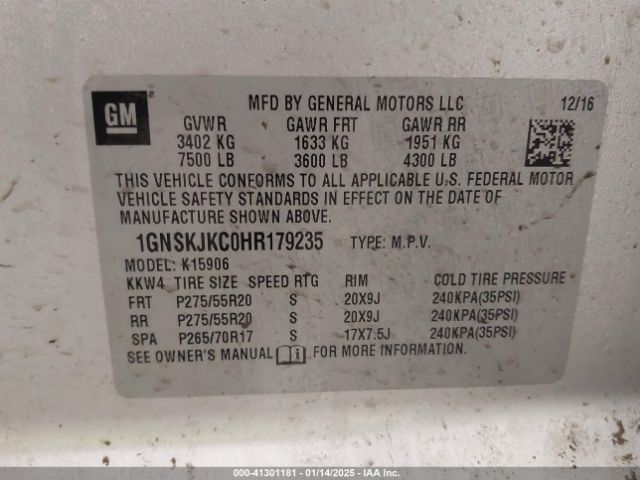 1GNSKJKC0HR179235 Chevrolet Suburban Premier
