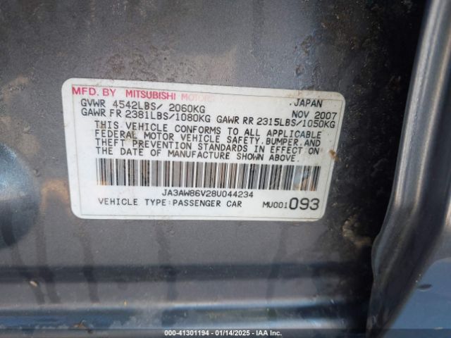 2008 MITSUBISHI LANCER EVOLUTION JA3AW86V28U044234 Photo 8