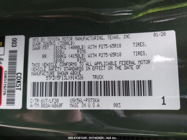 5TFDY5F13LX914326 Toyota Tundra Trd Pro