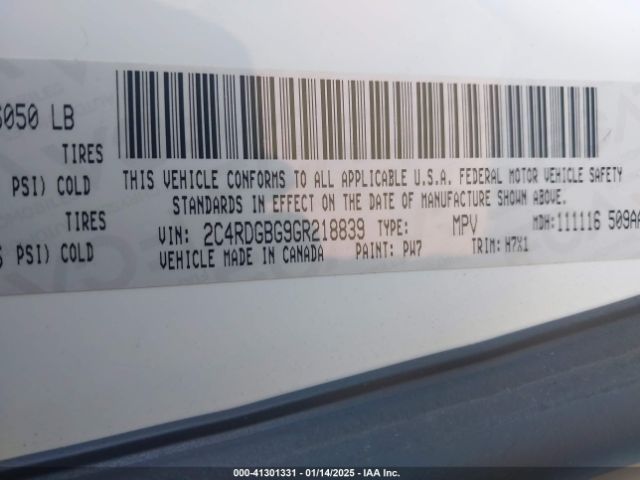 2C4RDGBG9GR218839 Dodge Grand Caravan American Value Pkg