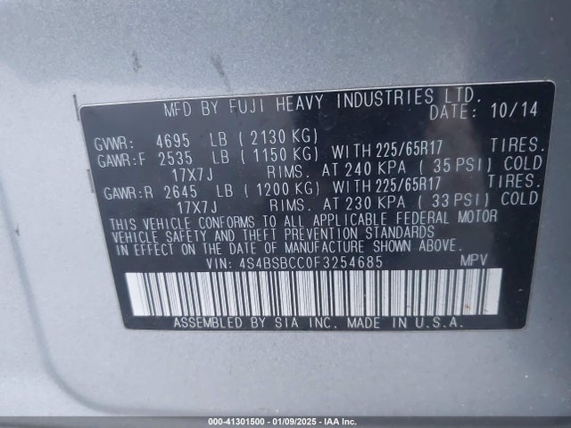 4S4BSBCC0F3254685 Subaru Outback 2.5i Premium