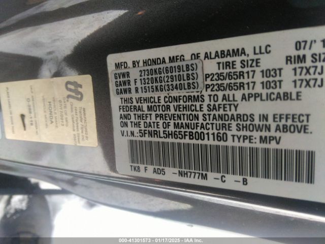 5FNRL5H65FB001160 Honda Odyssey Ex-l