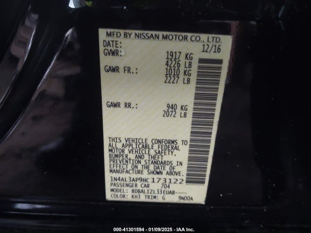 1N4AL3AP9HC173122 Nissan Altima 2.5 Sv