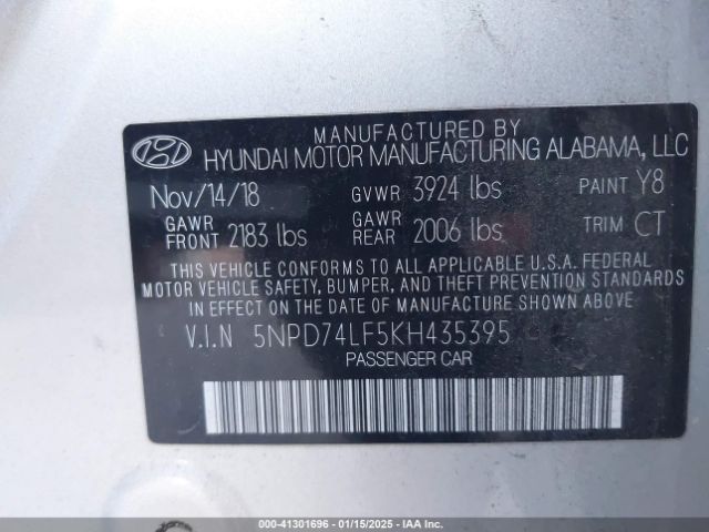 2019 HYUNDAI ELANTRA 5NPD74LF5KH435395 Photo 8