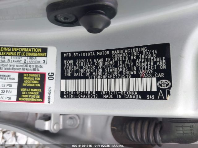 2T1BURHE4EC173518 Toyota 2zr-fe
