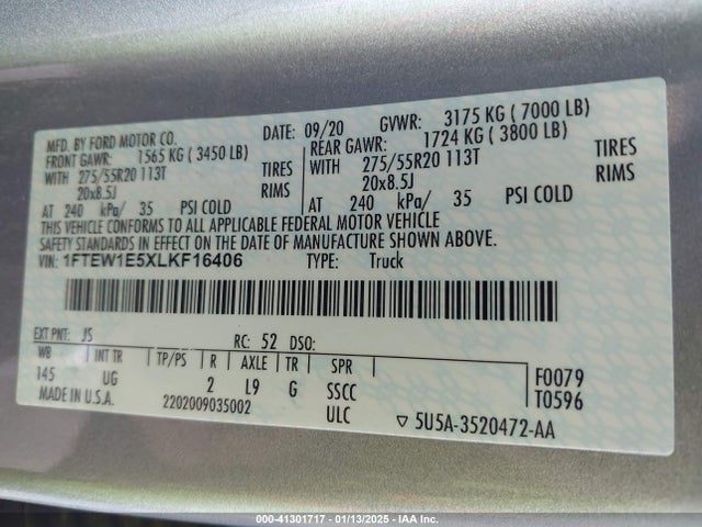 Ford F-150 Xlt 2020 1FTEW1E5XLKF16406 Image 8