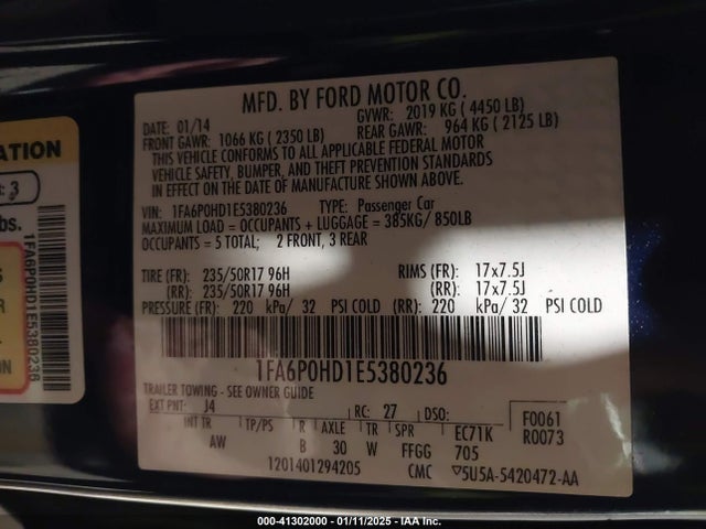Ford FUSION SE 2014 1FA6P0HD1E5380236 Image 9