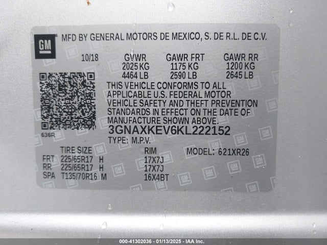 Chevrolet EQUINOX LT 2019 3GNAXKEV6KL222152 Image 9