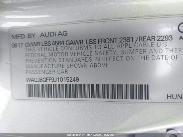 WAUJ8GFF9J1015249 Audi A3 2.0t Premium/2.0t Tech Premium