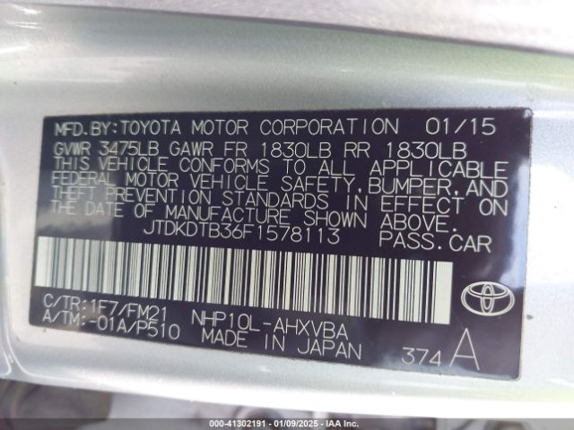 JTDKDTB36F1578113 Toyota Prius C Four/one/three/two