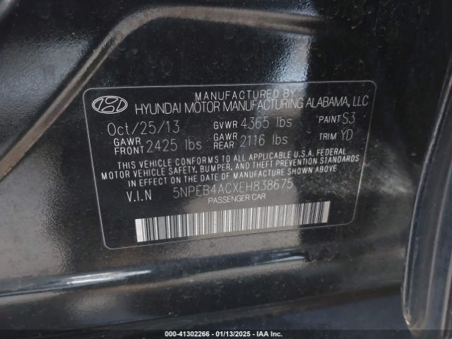 5NPEB4ACXEH838675 Hyundai SONATA GLS