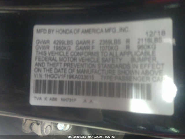 Honda ACCORD LX 2019 1HGCV1F19KA033615 Image 9