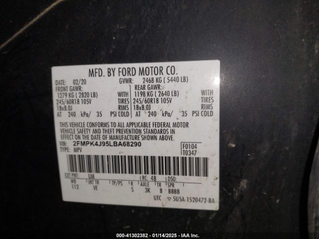 2FMPK4J95LBA68290 Ford EDGE SEL
