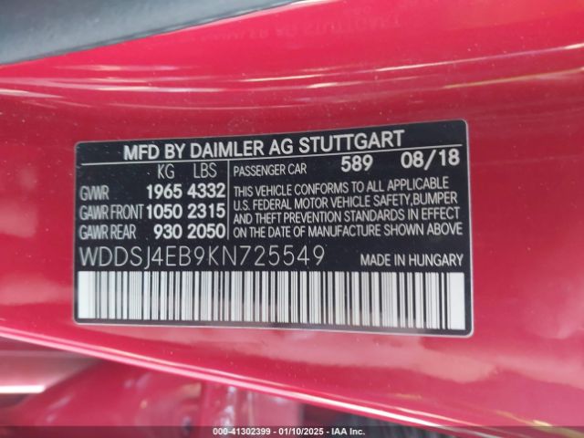 WDDSJ4EB9KN725549 Mercedes-Benz CLA 250
