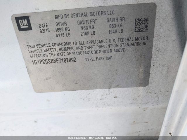 1G1PC5SB6F7187092 Chevrolet Cruze 1lt Auto