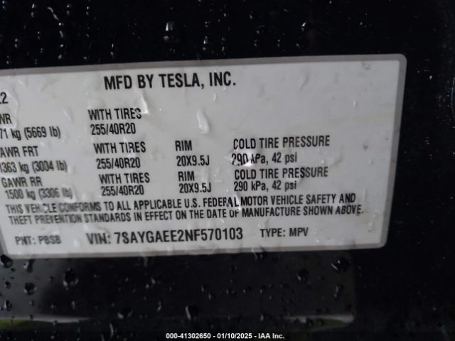7SAYGAEE2NF570103 Tesla Model Y Long Range Dual Motor All-wheel Drive