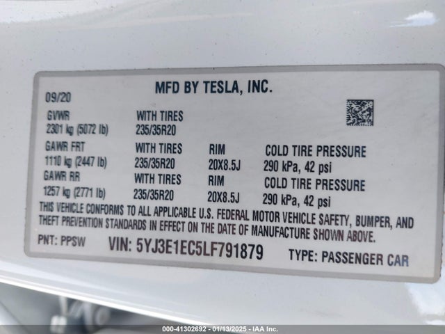 2020 TESLA MODEL 3 5YJ3E1EC5LF791879 Photo 8