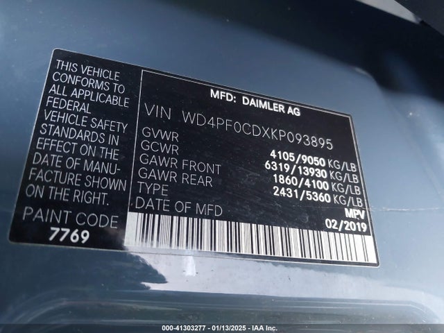 WD4PF0CDXKP093895 Mercedes-Benz Sprinter 2500 High Roof V6/standard Roof V6