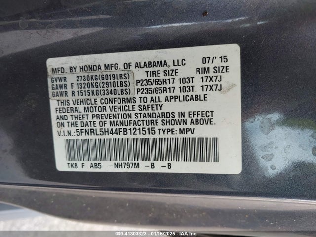 Honda ODYSSEY EX 2015 5FNRL5H44FB121515 Image 9