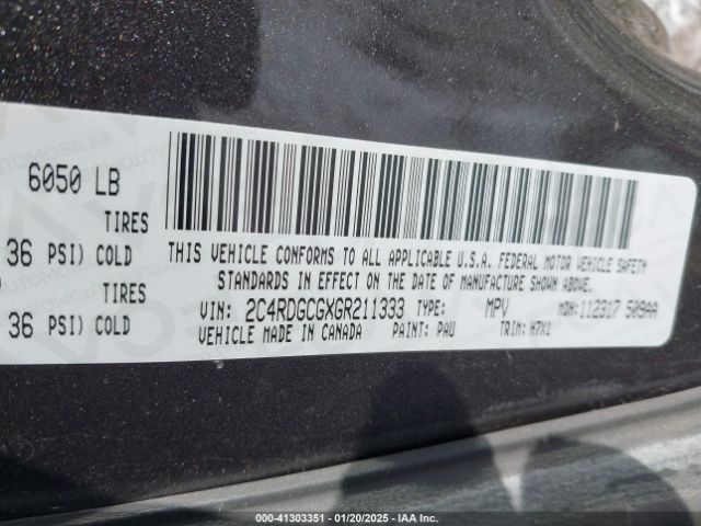 2C4RDGCGXGR211333 Dodge Grand Caravan Sxt