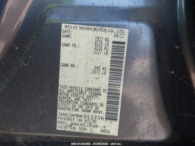 Nissan Altima 2.5 Sr 2017 1N4AL3AP8HN353356 Image 9