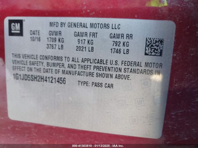 1G1JD5SH2H4121456 Chevrolet Sonic Lt Auto