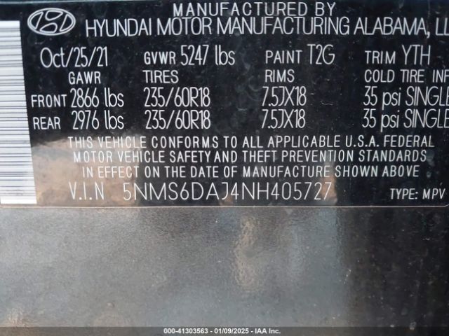 2022 HYUNDAI SANTA FE 5NMS6DAJ4NH405727 Photo 8