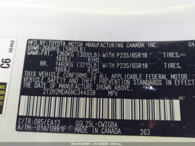 2T2HZMDA6NC344038 Lexus RX 350