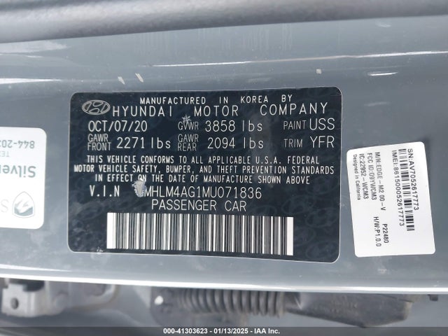 KMHLM4AG1MU071836 Hyundai ELANTRA SEL