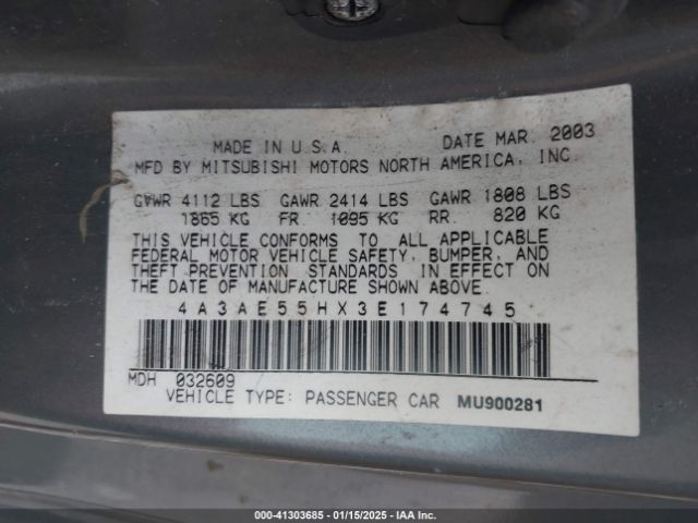 2003 MITSUBISHI ECLIPSE SPYDER 4A3AE55HX3E174745 Photo 8