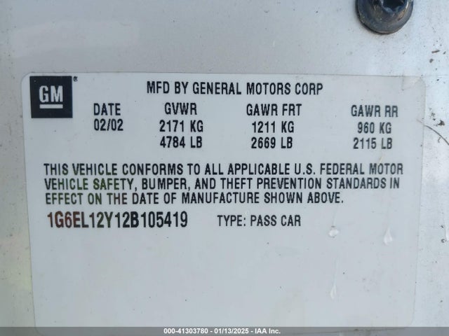 2002 CADILLAC ELDORADO 1G6EL12Y12B105419 Photo 8