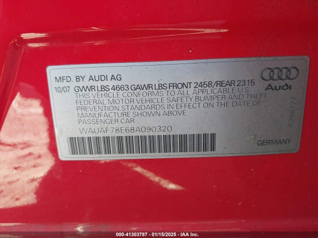 2008 AUDI A4 WAUAF78E68A090320 Photo 8