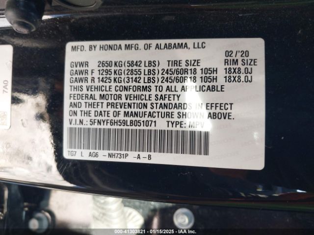 5FNYF6H59LB051071 Honda Pilot Awd Ex-l