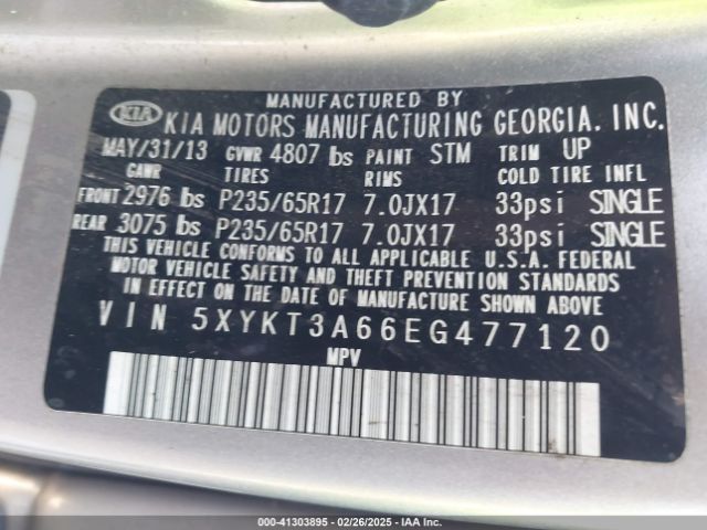 5XYKT3A66EG477120 KIA SORENTO LX