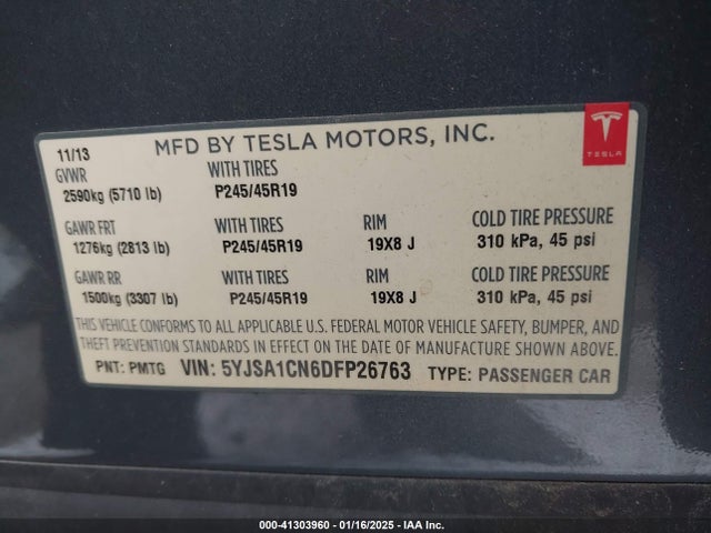 2013 TESLA MODEL S 5YJSA1CN6DFP26763 Photo 8