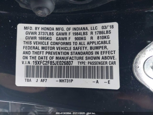Honda CIVIC EX 2018 19XFC2F85JE026807 Image 9