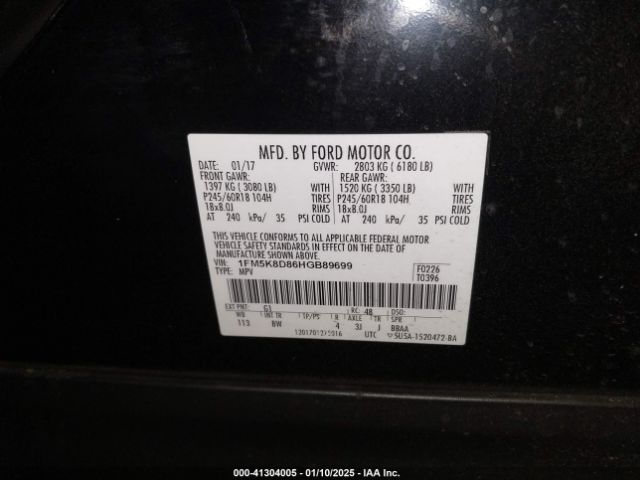 1FM5K8D86HGB89699 Ford EXPLORER XLT