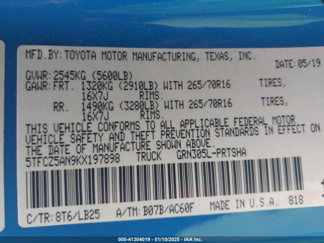 5TFCZ5AN9KX197898 Toyota Tacoma Trd Pro
