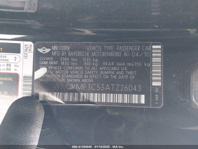 2010 MINI COOPER WMWMF3C53ATZ26043 Photo 8