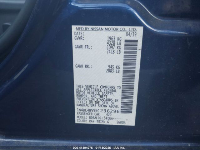 1N4BL4BV9KC236296 Nissan Altima 2.5 S