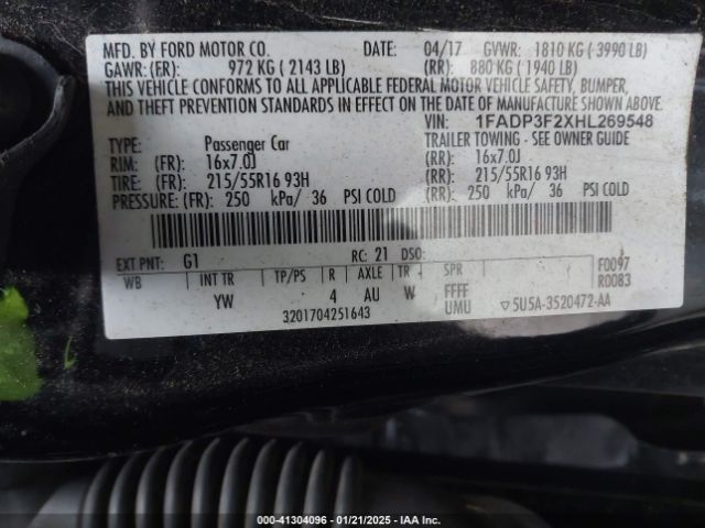 1FADP3F2XHL269548 Ford FOCUS SE