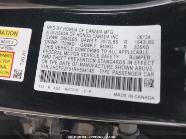 2HGFE2F51RH594148 Honda Civic Sport