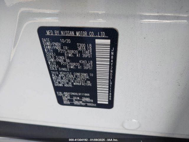 JN8AY2ND0L9111866 Nissan Armada Sl 2wd
