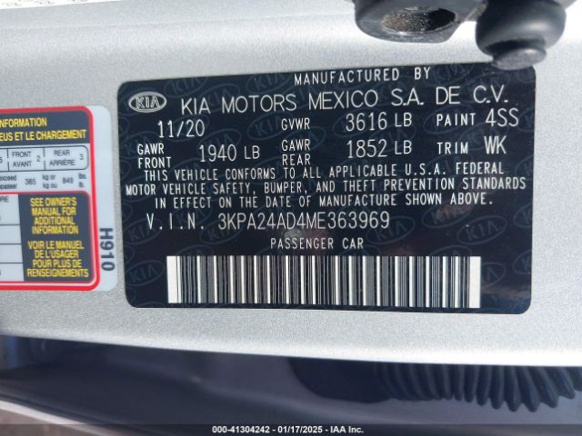 3KPA24AD4ME363969 KIA RIO S