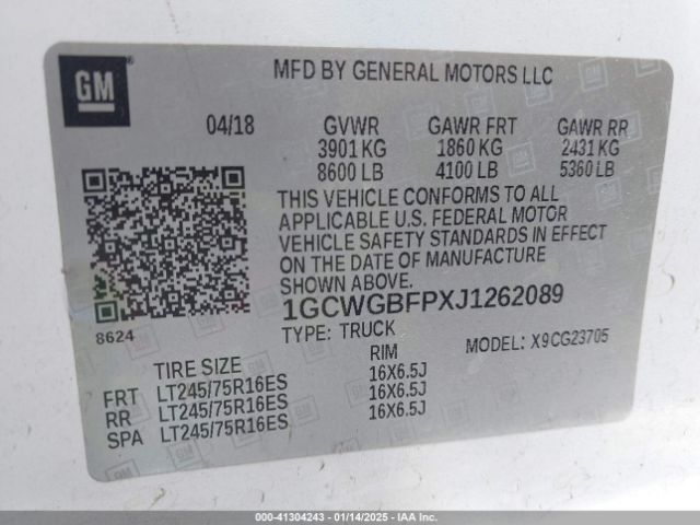 1GCWGBFPXJ1262089 Chevrolet Express 2500 Work Van