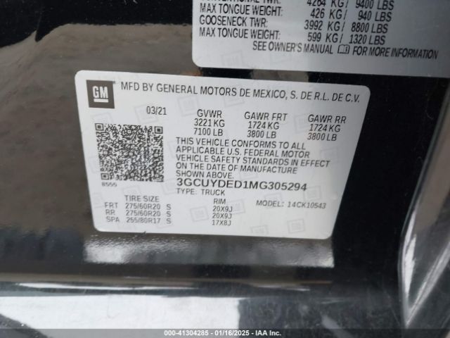 3GCUYDED1MG305294 Chevrolet Silverado 1500 4wd  Short Bed Lt