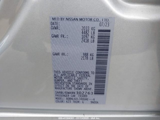 1N4BL4DWXRN302763 Nissan Altima Sv Intelligent Awd