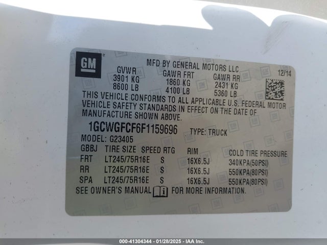 Chevrolet Express 2500 Work Van 2015 1GCWGFCF6F1159696 Image 9