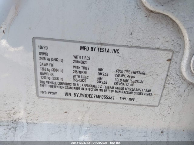 2021 TESLA MODEL Y 5YJYGDEE7MF065381 Photo 8